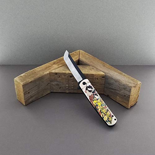 Falcon Spring Assisted Open Pocket Folding Knife with Japanese Culture Art Design Handle for Collection, Gift, Hunting, Fishing, Camping and Daily Used (Musashi)