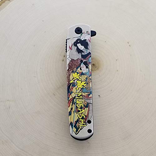 Falcon Spring Assisted Open Pocket Folding Knife with Japanese Culture Art Design Handle for Collection, Gift, Hunting, Fishing, Camping and Daily Used (Musashi)