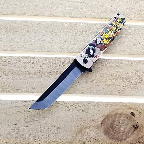 Falcon Spring Assisted Open Pocket Folding Knife with Japanese Culture Art Design Handle for Collection, Gift, Hunting, Fishing, Camping and Daily Used (Musashi)