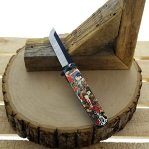 Falcon Spring Assisted Open Pocket Folding Knife with Japanese Culture Art Design Handle for Collection, Gift, Hunting, Fishing, Camping and Daily Used (Ronin)