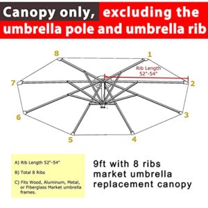 ABCCANOPY 9ft Outdoor Umbrella Replacement Top Suit 8 Ribs (Khaki)