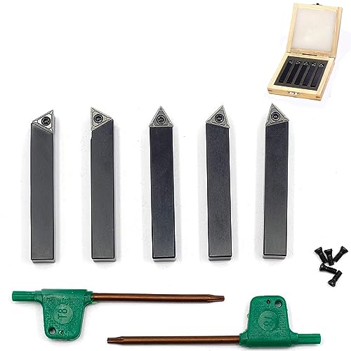 OSCARBIDE 3/8"Mini Indexable Carbide Lathe Turning Tool Holder Metal Lathe Tools Inserts Bits with Carbide Inserts TCMT110204(TCMT21.51),5 Pieces/Set