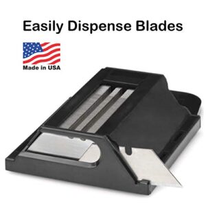 CANOPUS Utility Knife Blades Dispenser with Retractable Utility Knife, Heavy Duty Single Edge Sharp Razor Blades, Made in USA, Pack of 100