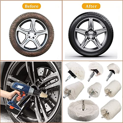 ANAHAF Buffing Wheel for Drill - 8 Pcs Polishing Wheel Cone/Column/Mushroom/T-Shaped Wheel Polishing Kit with 1/4 Handle