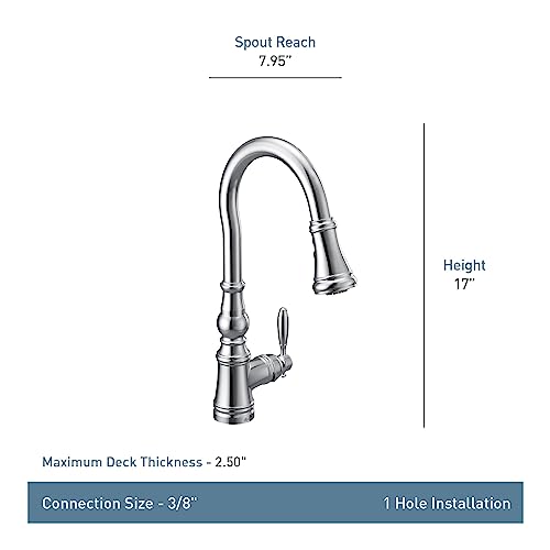 Moen Weymouth Brushed Gold Traditional Shepherd's Hook Pulldown Kitchen Faucet Featuring Pull Down Spray Head with Power Boost, S73004BG