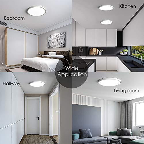 TALOYA Flush Mount 12 Inch Ceiling Light (Milk White Shell), 20W Surface Mount LED Light Fixture for Bedroom Kitchen,3 Color Temperatures in One（3000k/4000k/6500k),0.94 Inch Thickness Round