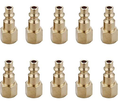 T TANYA HARDWARE Air Hose Fittings And Quick Connect Air Fittings, 1/4 Inch NPT Brass Female Air Coupler Plug (10 Piece) Industrial Type D, Air Compressor Fittings