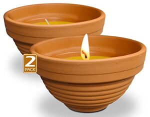hyoola citronella candles in terra cotta bowl - 2 pack - 12 hour - large flame, insect and mosquito repellent effect, european made