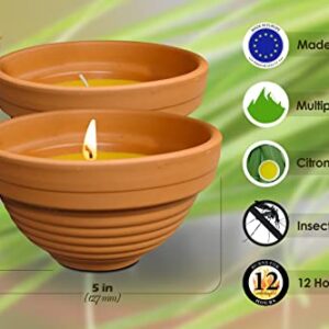 HYOOLA Citronella Candles in Terra Cotta Bowl - 2 Pack - 12 Hour - Large Flame, Insect and Mosquito Repellent Effect, European Made