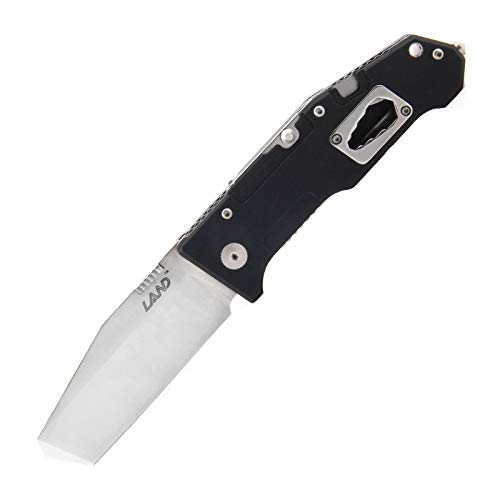 LAND 9046 Folding Knife Pocket Knife Tanto 12C27 Blade Multi Knife Survival Tool EDC Knife(Black)