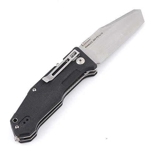 LAND 9046 Folding Knife Pocket Knife Tanto 12C27 Blade Multi Knife Survival Tool EDC Knife(Black)