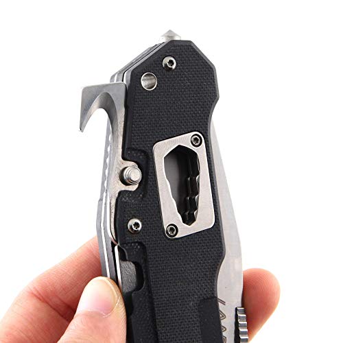 LAND 9046 Folding Knife Pocket Knife Tanto 12C27 Blade Multi Knife Survival Tool EDC Knife(Black)