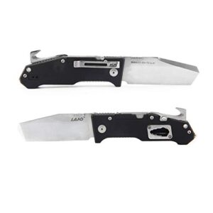 LAND 9046 Folding Knife Pocket Knife Tanto 12C27 Blade Multi Knife Survival Tool EDC Knife(Black)