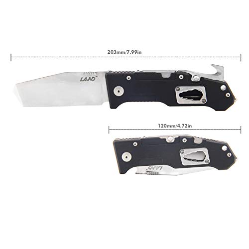 LAND 9046 Folding Knife Pocket Knife Tanto 12C27 Blade Multi Knife Survival Tool EDC Knife(Black)