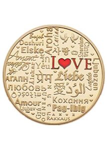 new words love coins plated 24k valentine's day golden souvenir coins with round capsule lover gift french, korean, greek, arabic,philippines