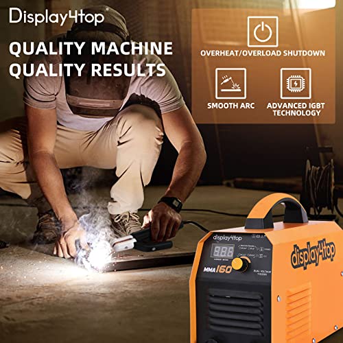 display4top MMA Stick Welder, 160A ARC Welder Machine IGBT Digital Display LCD Hot Start Inverter DC Stick Welder, 110/220V Dual Voltage Portable Welding Machine