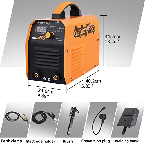 display4top MMA Stick Welder, 160A ARC Welder Machine IGBT Digital Display LCD Hot Start Inverter DC Stick Welder, 110/220V Dual Voltage Portable Welding Machine