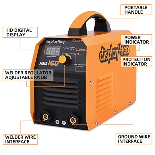 display4top MMA Stick Welder, 160A ARC Welder Machine IGBT Digital Display LCD Hot Start Inverter DC Stick Welder, 110/220V Dual Voltage Portable Welding Machine