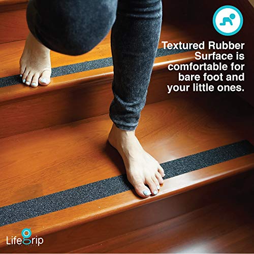 LifeGrip Anti Slip Safety Tape, Non Slip Stair Tread, Textured Rubber Surface, Comfortable for Bare Foot, Black (1" X 30' Black)