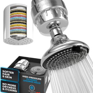 SparkPod Luxury Filtered Shower Head Set 23 Stage Shower Filter - Removes Chlorine and Heavy Metals - 3 Spray Settings Shower Head Filter for Hard Water - Showerhead with Filter (Polished Chrome)