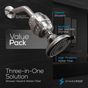 SparkPod Luxury Filtered Shower Head Set 23 Stage Shower Filter - Removes Chlorine and Heavy Metals - 3 Spray Settings Shower Head Filter for Hard Water - Showerhead with Filter (Polished Chrome)