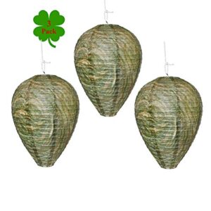 outward creations wasp nest decoy - 3 pack - hanging wasp repellent and deterrent- safe fake trap