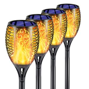 eoyizw solar lights outdoor 4 pack, 99 leds solar torch light with flickering flame- ip65 waterproof solar garden lights, solar powered outdoor lights for porch yard patio halloween decorations