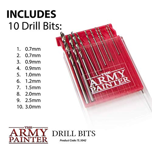 The Army Painter Drill Bit Set - 10 Small Drill Bits for Pin Vise Hand Drill - Wargamers Micro Drill Bit Set for Miniatures- Mini Twist Drill Bits