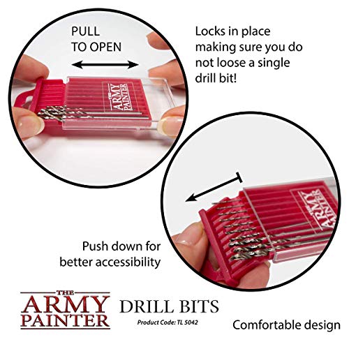 The Army Painter Drill Bit Set - 10 Small Drill Bits for Pin Vise Hand Drill - Wargamers Micro Drill Bit Set for Miniatures- Mini Twist Drill Bits