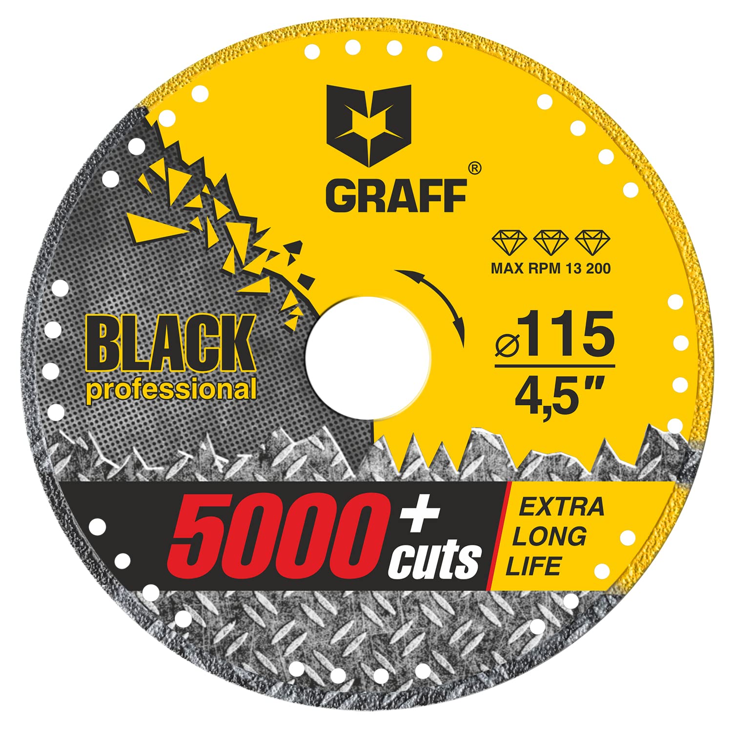 GRAFF Black Cut Off Wheels 4 1/2 Inch - Diamond Metal Cutting Disc for Angle Grinder 4.5 Inch - 60x Longer Wheel Life