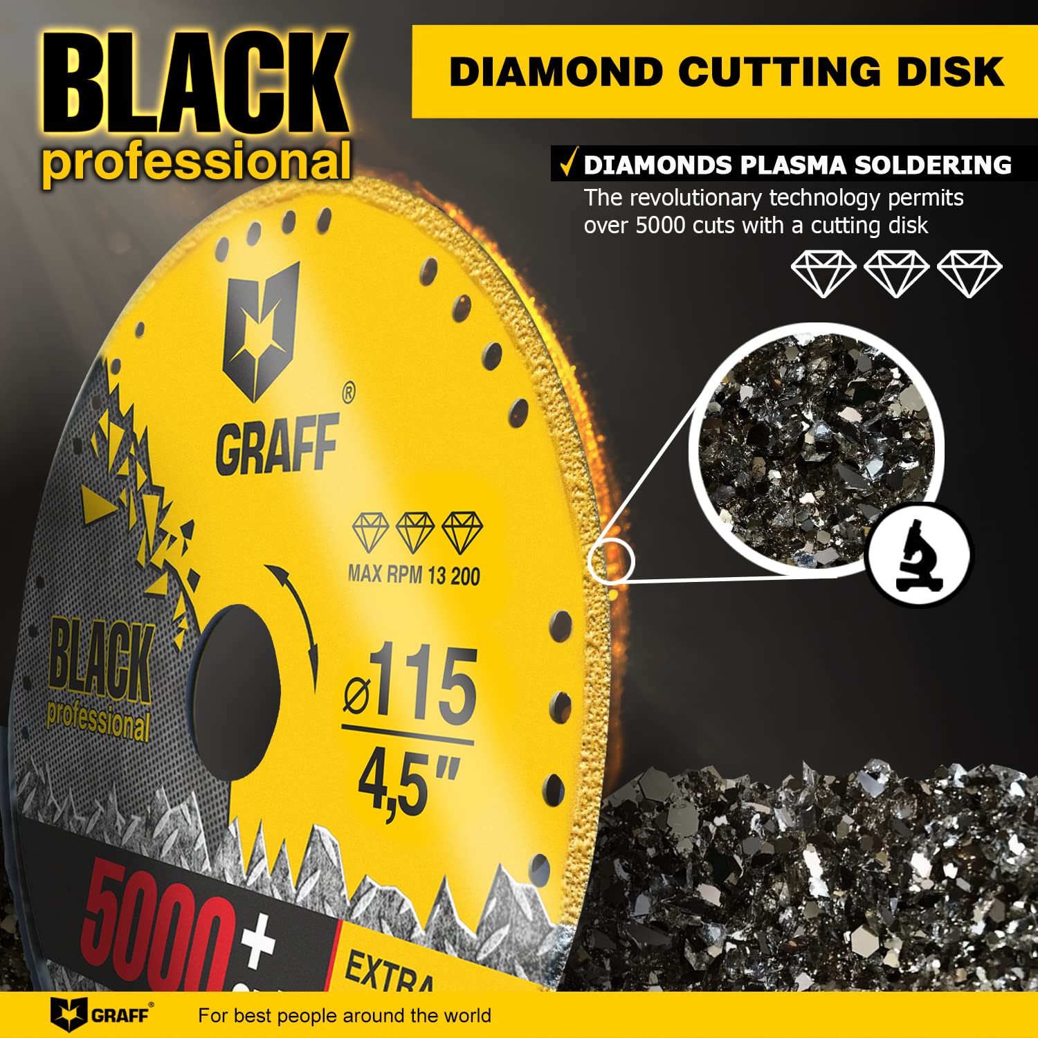 GRAFF Black Cut Off Wheels 4 1/2 Inch - Diamond Metal Cutting Disc for Angle Grinder 4.5 Inch - 60x Longer Wheel Life