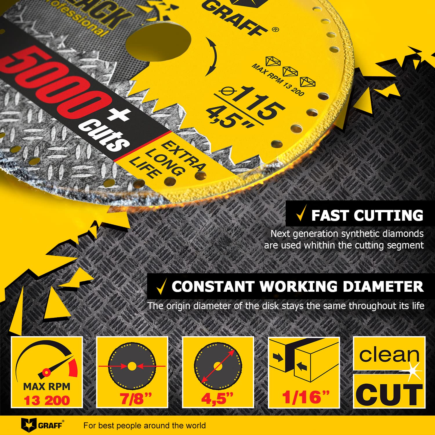 GRAFF Black Cut Off Wheels 4 1/2 Inch - Diamond Metal Cutting Disc for Angle Grinder 4.5 Inch - 60x Longer Wheel Life