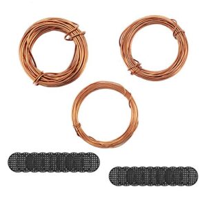 fashionclubs bonsai wires set, bonsai tree training wires aluminum craft wires size 1.0mm/1.5mm/2.0mm(each size is 32ft), with 20pcs flower pot hole mesh pad bonsai bottom grid mat mesh 2inch in dia