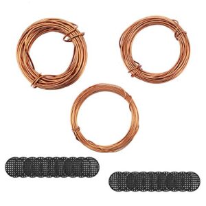 Fashionclubs Bonsai Wires Set, Bonsai Tree Training Wires Aluminum Craft Wires Size 1.0mm/1.5mm/2.0mm(Each Size is 32ft), with 20pcs Flower Pot Hole Mesh Pad Bonsai Bottom Grid Mat Mesh 2Inch in Dia