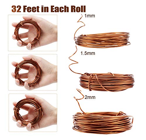 Fashionclubs Bonsai Wires Set, Bonsai Tree Training Wires Aluminum Craft Wires Size 1.0mm/1.5mm/2.0mm(Each Size is 32ft), with 20pcs Flower Pot Hole Mesh Pad Bonsai Bottom Grid Mat Mesh 2Inch in Dia