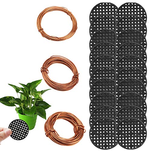 Amatted Bonsai Tool Set, 20 Pcs 4.5cm Round Bonsai Pot Bottom Grid Mat Mesh and 3 Roll Anodized Aluminum Wire Soft DIY Jewelry Crafts Versatile Painted Metal Cord for DIY Jewelry Craft Making