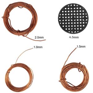 Amatted Bonsai Tool Set, 20 Pcs 4.5cm Round Bonsai Pot Bottom Grid Mat Mesh and 3 Roll Anodized Aluminum Wire Soft DIY Jewelry Crafts Versatile Painted Metal Cord for DIY Jewelry Craft Making