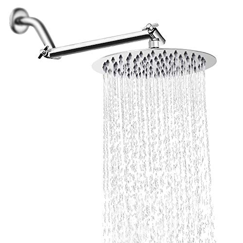 Rain Shower Head with 11'' Adjustable Arm, NearMoon High Pressure Stainless Steel Rainfall Showerhead, Ultra-Thin Design - Pressure Boosting (10-Inch Shower Head with Arm, Chrome)