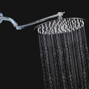 Rain Shower Head with 11'' Adjustable Arm, NearMoon High Pressure Stainless Steel Rainfall Showerhead, Ultra-Thin Design - Pressure Boosting (10-Inch Shower Head with Arm, Chrome)