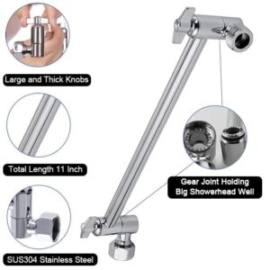 Rain Shower Head with 11'' Adjustable Arm, NearMoon High Pressure Stainless Steel Rainfall Showerhead, Ultra-Thin Design - Pressure Boosting (10-Inch Shower Head with Arm, Chrome)