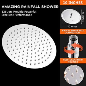 Rain Shower Head with 11'' Adjustable Arm, NearMoon High Pressure Stainless Steel Rainfall Showerhead, Ultra-Thin Design - Pressure Boosting (10-Inch Shower Head with Arm, Chrome)