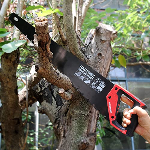 HAUTMEC 22-Inch Aggressive Hand Saw, Ergonomical Handle, Rust-proof Wood Saw With Chip Removal Design, for Heavy Duty Sawing, Trimming, Gardening of Wood, Drywall, Laminate And Plastic HT0026-SA