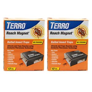 terro t256sr poison free roach magnet trap and killer with exclusive pheromone technology - kills ants, spiders, scropions, silverfish, crickets, and more - 24 traps