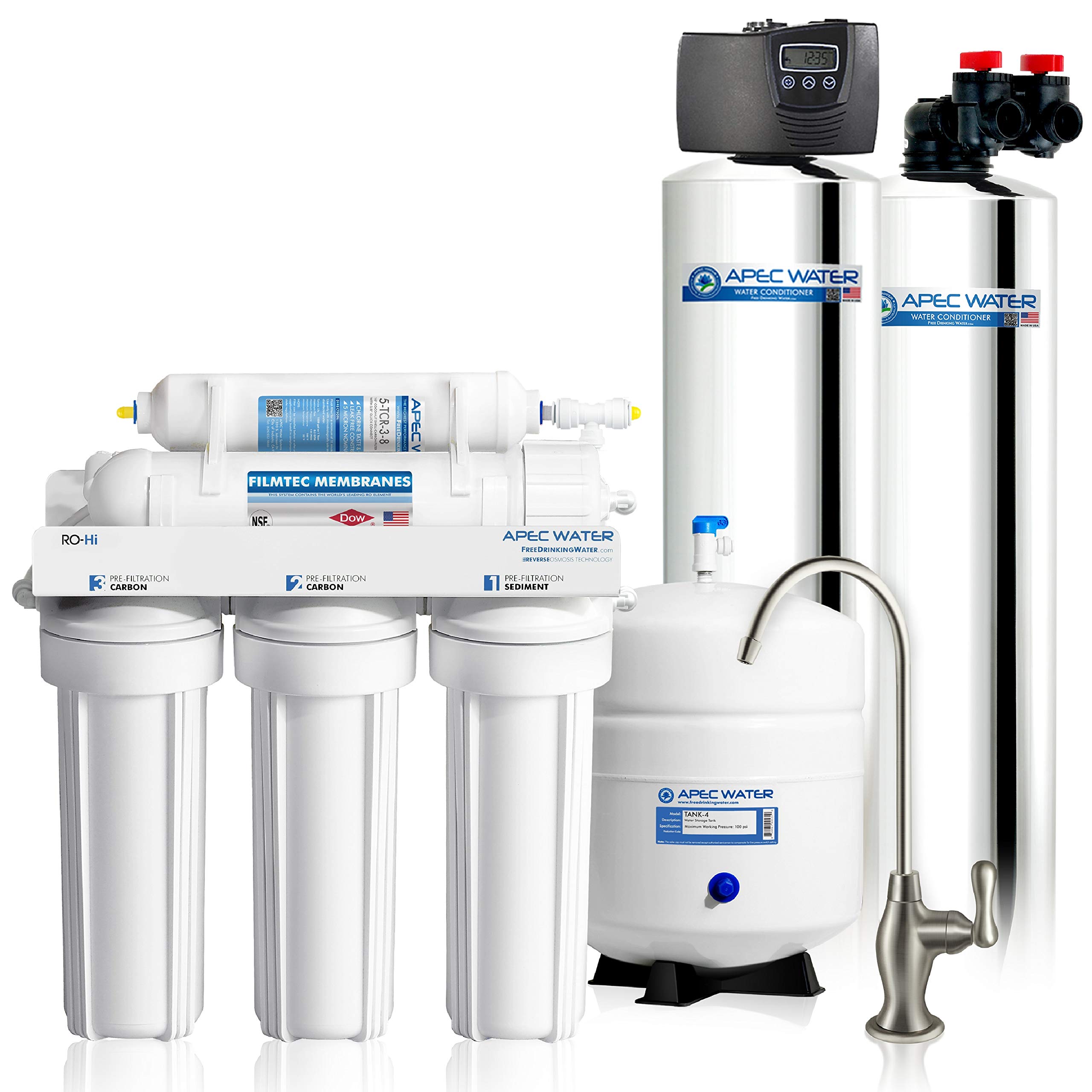 APEC Water Systems TO-SOLUTION-10 Whole House Water Filter, Salt Free Water Softener & Reverse Osmosis Drinking Water Filtration Systems for 1-3 Bathrooms