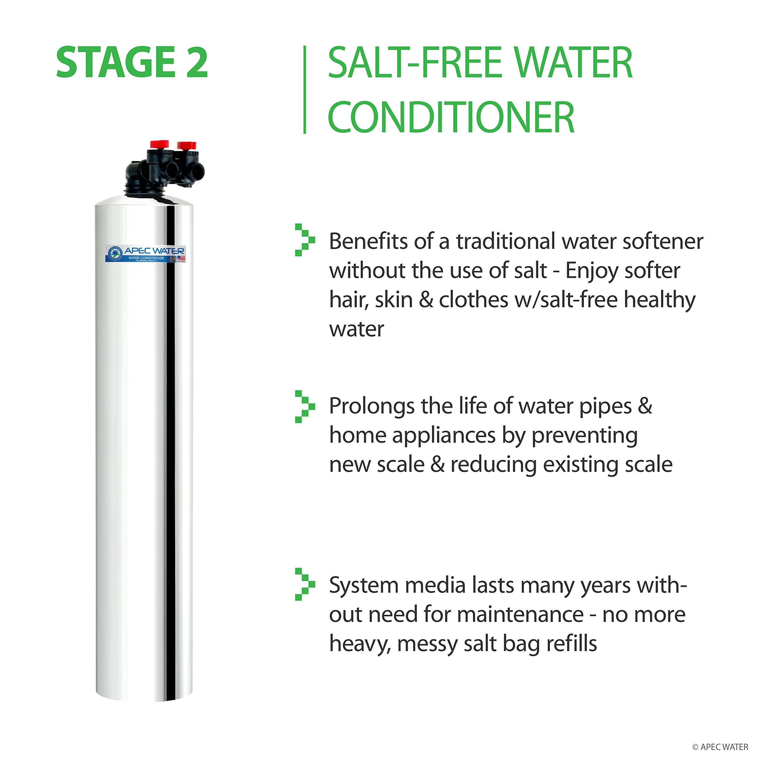 APEC Water Systems TO-SOLUTION-10 Whole House Water Filter, Salt Free Water Softener & Reverse Osmosis Drinking Water Filtration Systems for 1-3 Bathrooms