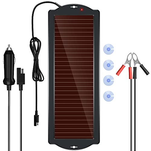 OYMSAE Solar Battery Charger 12V Solar Powered Battery maintainer & Charger,Suitable for Automotive, Motorcycle, Boat, Marine, RV, Trailer, Powersports, Snowmobile, etc.(1.8W Amorphous)