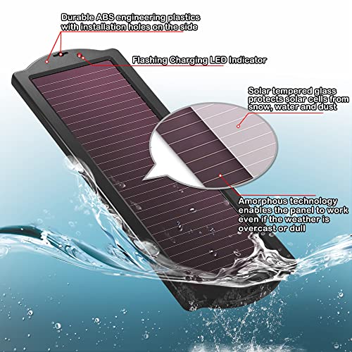 OYMSAE Solar Battery Charger 12V Solar Powered Battery maintainer & Charger,Suitable for Automotive, Motorcycle, Boat, Marine, RV, Trailer, Powersports, Snowmobile, etc.(1.8W Amorphous)