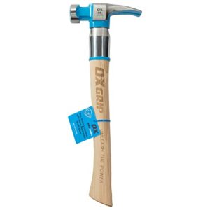 ox tools pro hickory hammer, steel reinforced, claw, framing, 22 oz, hickory handle with milled face (ox-p083522)