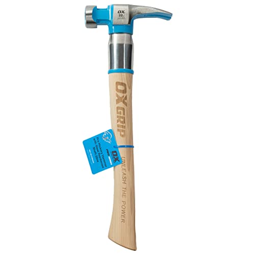 OX Tools Pro Hickory Hammer, Steel Reinforced, Claw, Framing, 22 Oz, Hickory Handle with Milled Face (OX-P083522)