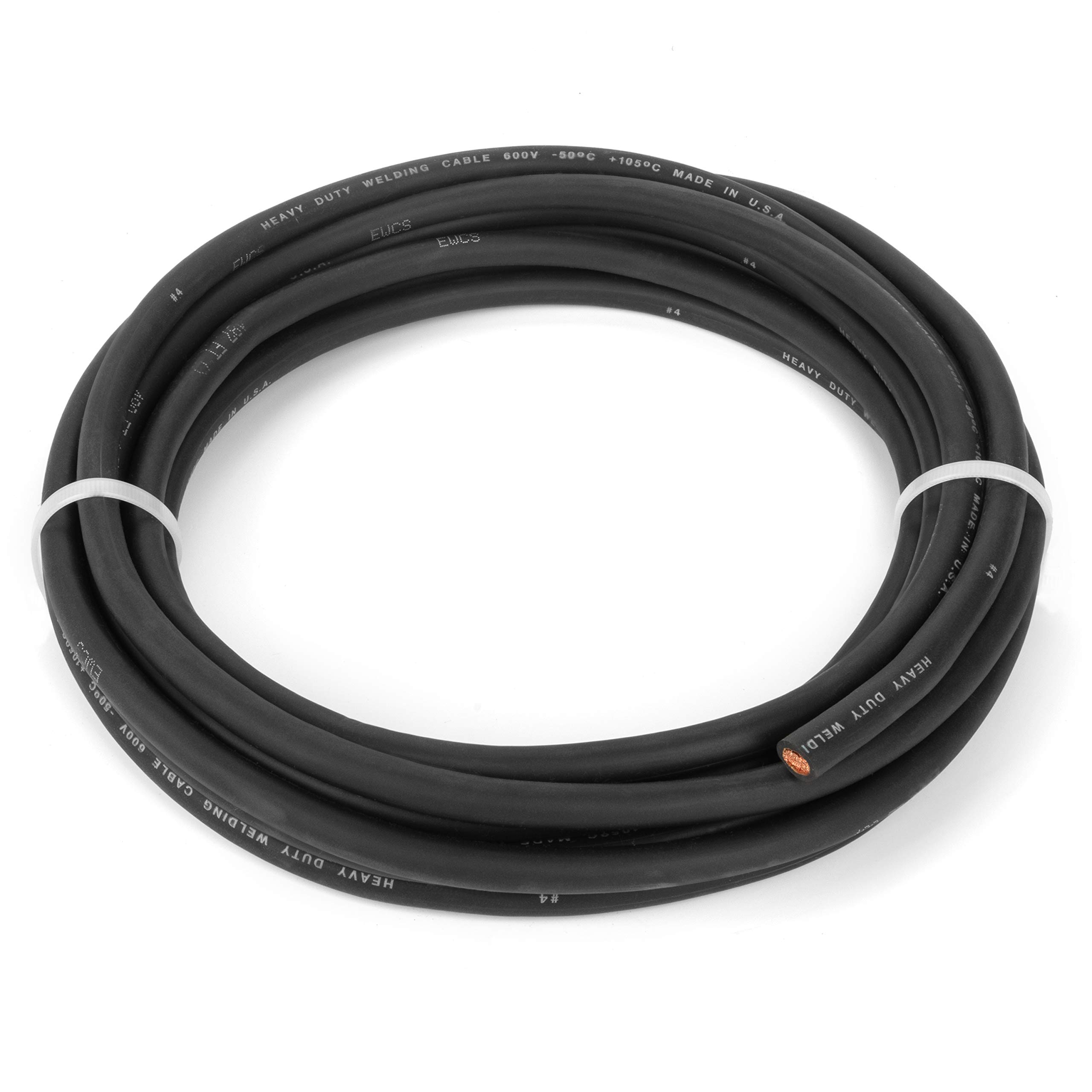 EWCS 4 Gauge Premium Extra Flexible Welding Cable 600 VOLT - Black - 20 Feet - Made in the USA